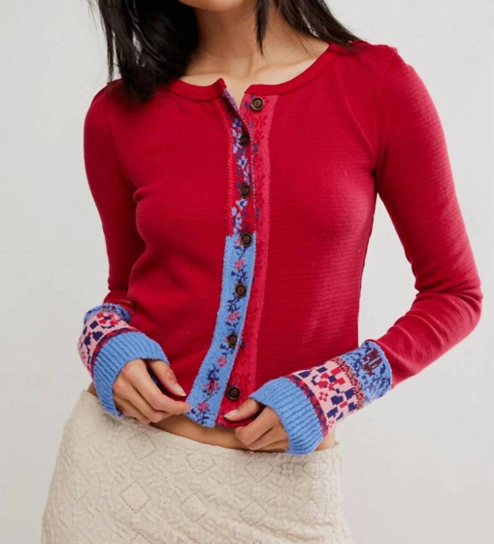 NEW FREE PEOPLE noa cardigan in crimson combo